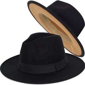 Trendy Fedora Hats for Men & Women Wide Brim Felt Hat Dress Panama Hat Two Tone